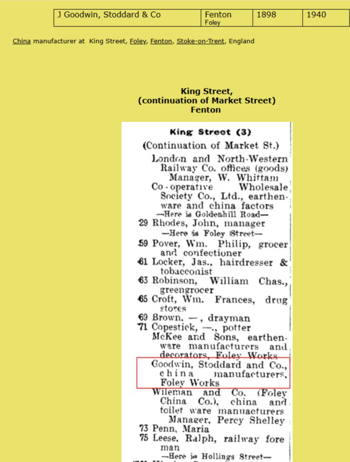A Rare Foley Bone China Trio - J.G.S. & Co Cup, Saucer and Side Plate - Helsby Vintage