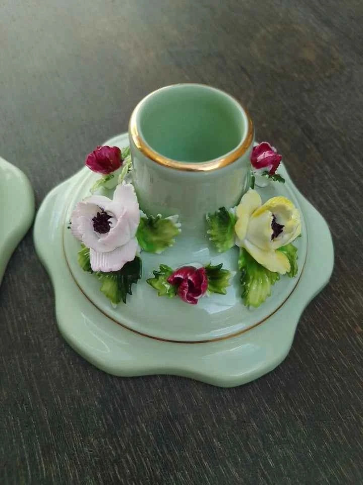 Adderley Bone China Pair of Candleholders with Floral Detail - Helsby Vintage