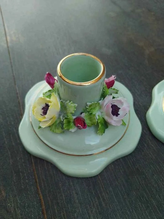 Adderley Bone China Pair of Candleholders with Floral Detail - Helsby Vintage