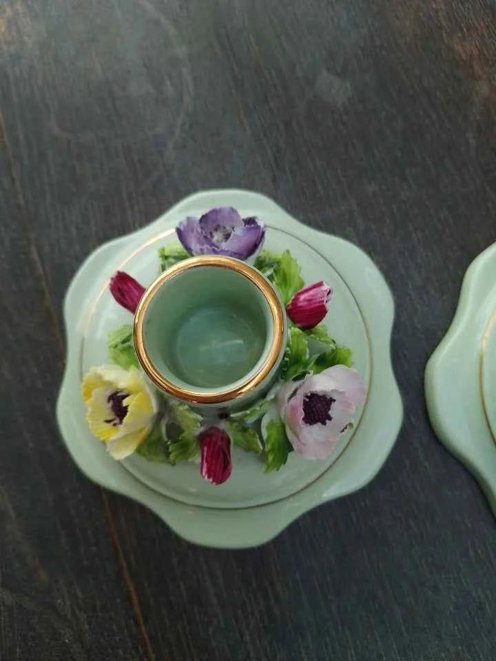 Adderley Bone China Pair of Candleholders with Floral Detail - Helsby Vintage
