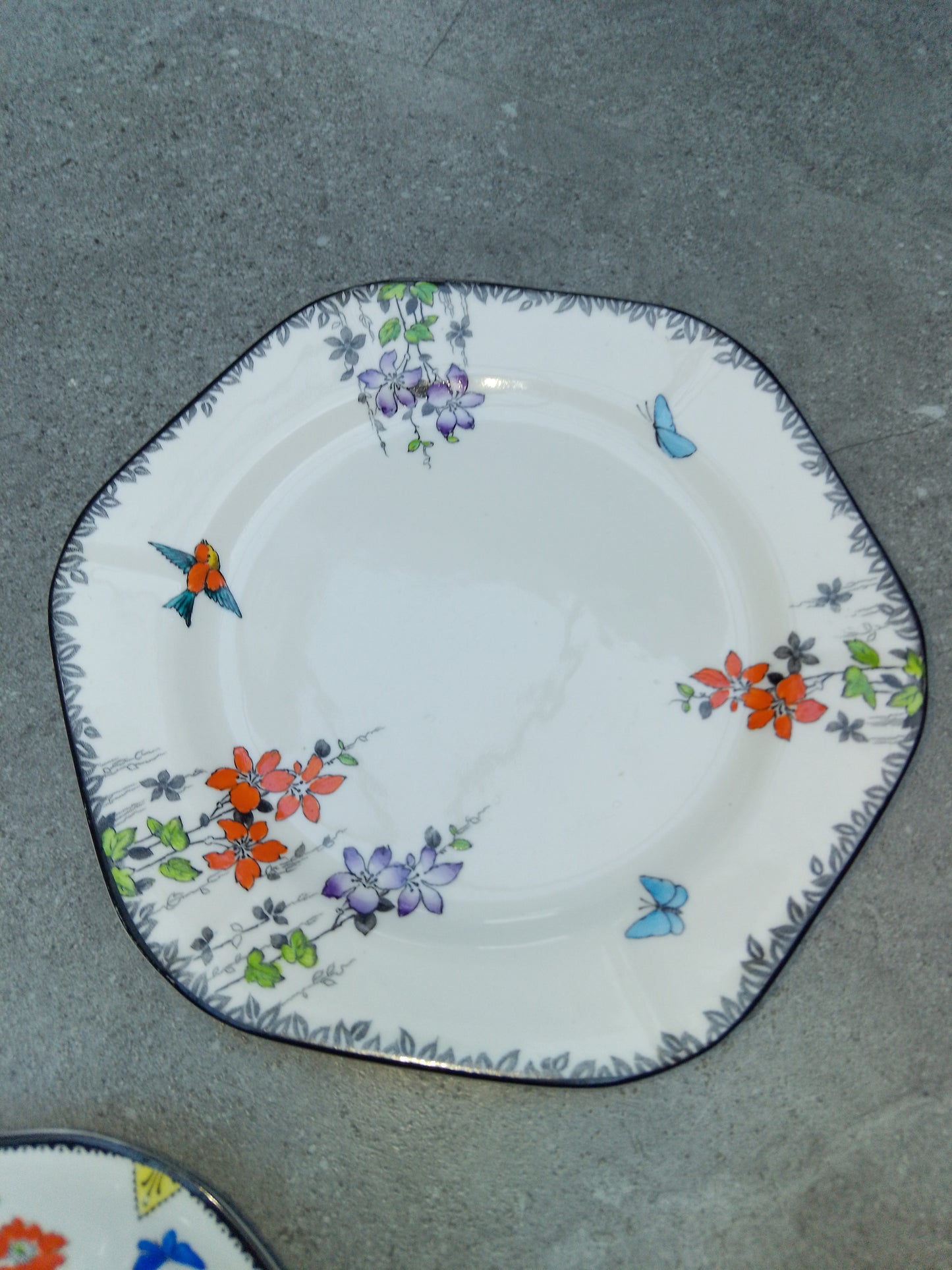 A Rare Foley Bone China Trio - J.G.S. & Co Cup, Saucer and Side Plate - Helsby Vintage