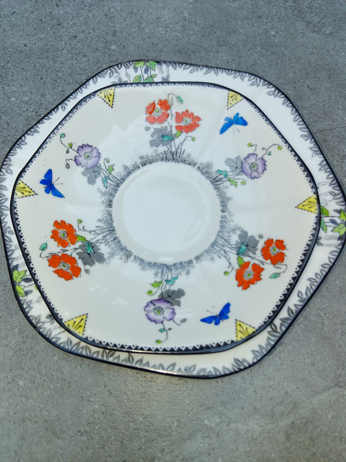 A Rare Foley Bone China Trio - J.G.S. & Co Cup, Saucer and Side Plate - Helsby Vintage