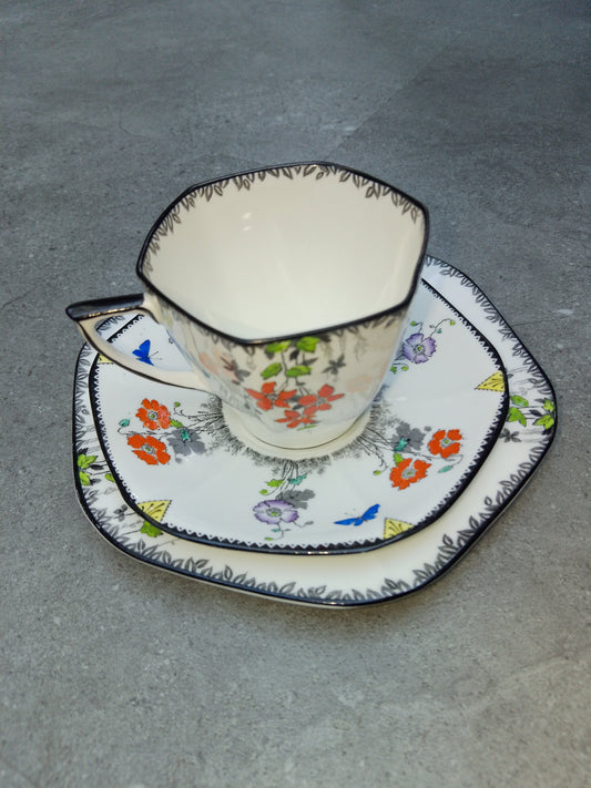 A Rare Foley Bone China Trio - J.G.S. & Co Cup, Saucer and Side Plate - Helsby Vintage