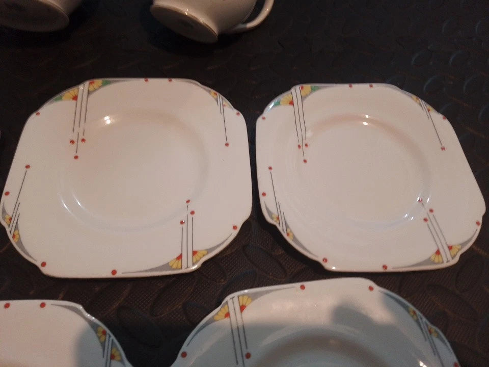Grafton Art Deco Hand Painted Tea Side Plates Set Of 5 From 1930s - Helsby Vintage
