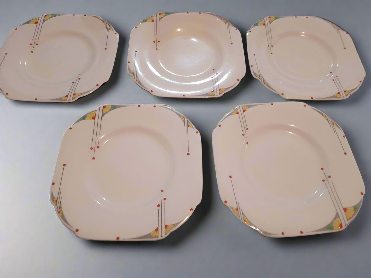 Grafton Art Deco Hand Painted Tea Side Plates Set Of 5 From 1930s - Helsby Vintage