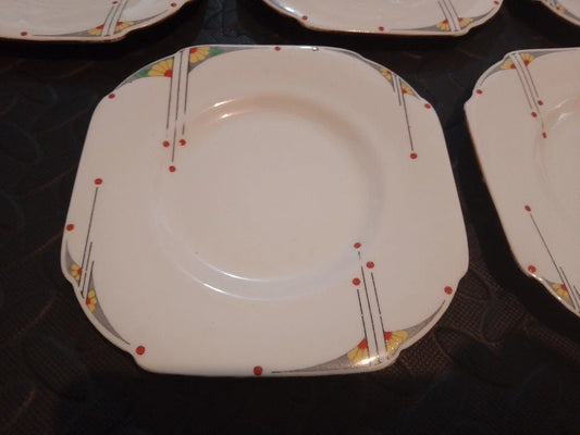 Grafton Art Deco Hand Painted Tea Side Plates Set Of 5 From 1930s - Helsby Vintage