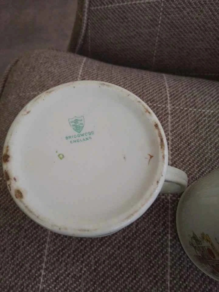 Antique 1911 George V And Mary English Coronation Pair of Mugs Bridgwood Widnes - Helsby Vintage