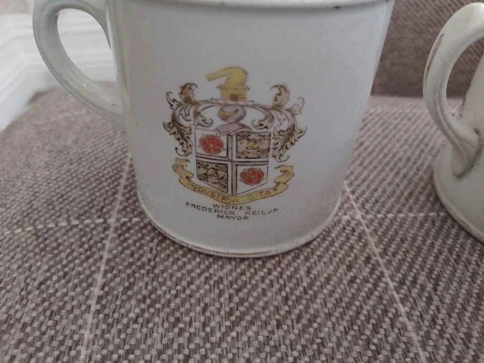 Antique 1911 George V And Mary English Coronation Pair of Mugs Bridgwood Widnes - Helsby Vintage
