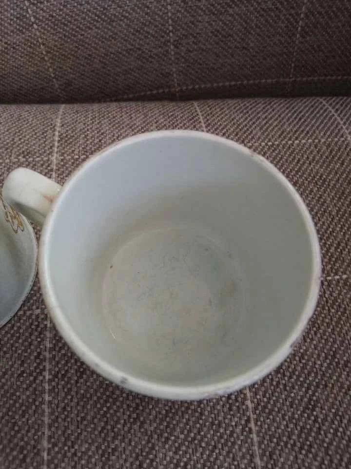 Antique 1911 George V And Mary English Coronation Pair of Mugs Bridgwood Widnes - Helsby Vintage