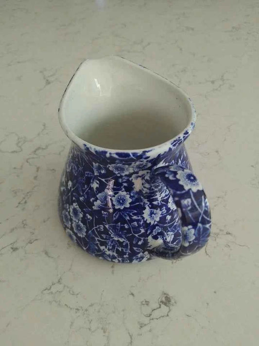 Burleigh Blue Calico Vintage Ceramic Creamer Jug - Helsby Vintage