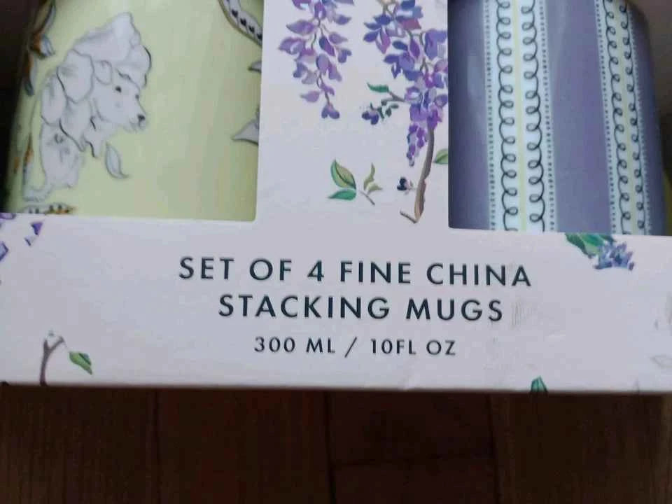 NEW Cath Kidston Floral and Stripe Stacking Mugs Set - Helsby Vintage