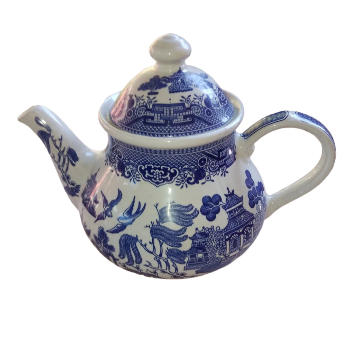Churchill Blue Willow Vintage Style Ceramic Teapot - Helsby Vintage