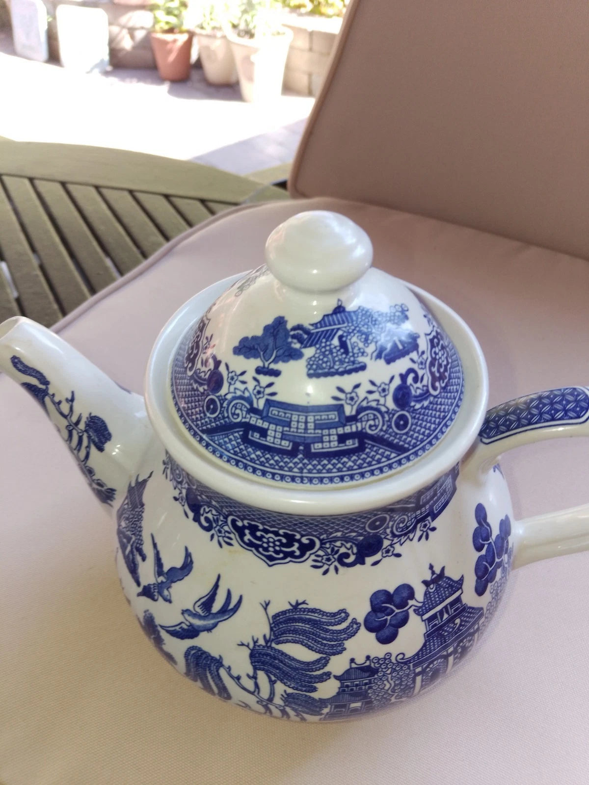Churchill Blue Willow Vintage Style Ceramic Teapot - Helsby Vintage