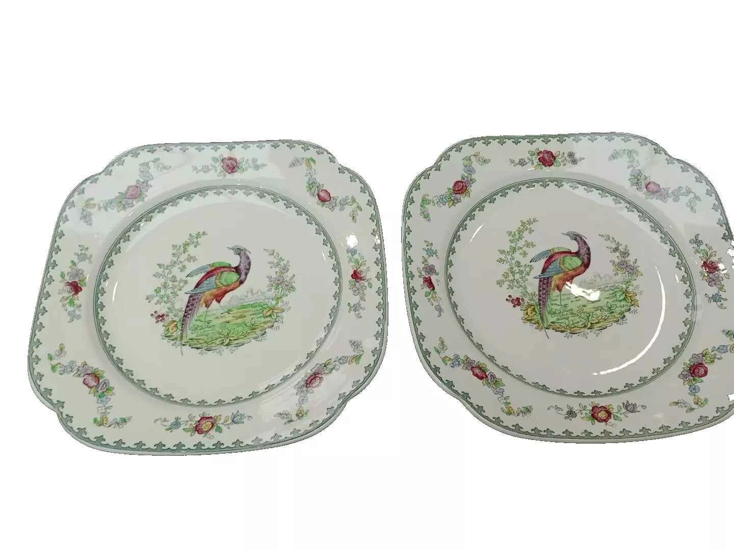 Copeland Spode Vienna BIRD Pair of Square Dessert Cake Plates RARE - Helsby Vintage