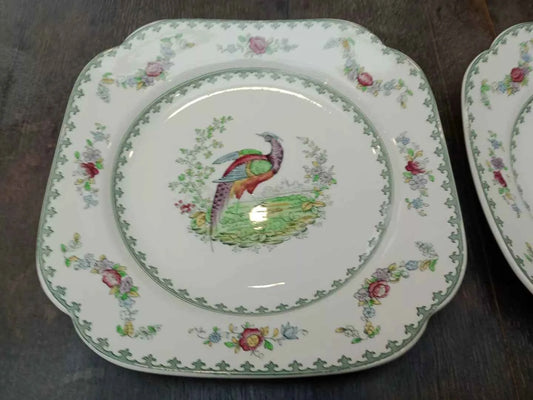 Copeland Spode Vienna BIRD Pair of Square Dessert Cake Plates RARE - Helsby Vintage