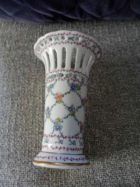Limoges De La Reine Floral Porcelain Vase Collectable - Helsby Vintage