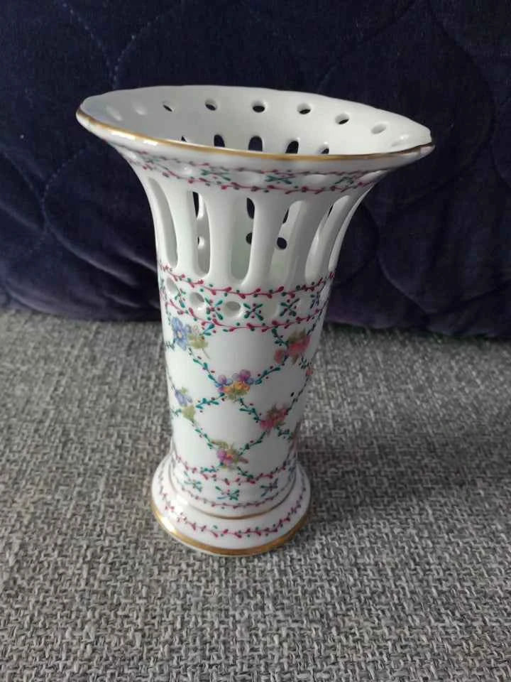 Limoges De La Reine Floral Porcelain Vase Collectable - Helsby Vintage
