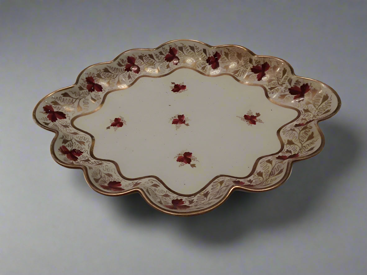 Derby lobed edged ceramic plate dish with floral red and gold design collectible item