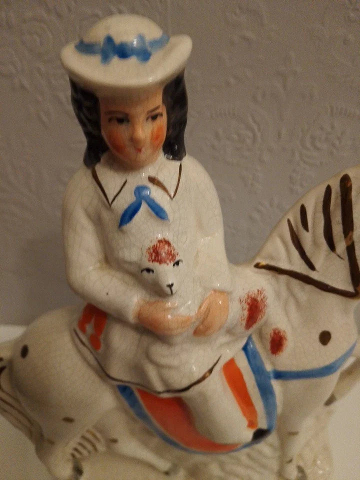 Antique Staffordshire Flatback Lady On Horse With Dog Good Condition - Helsby Vintage