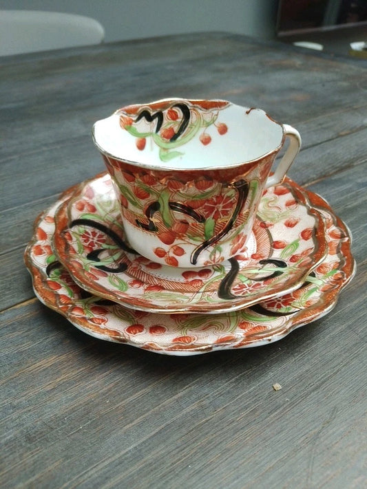 Antique Art Deco Trio Unusual Imari Style RARE - Helsby Vintage