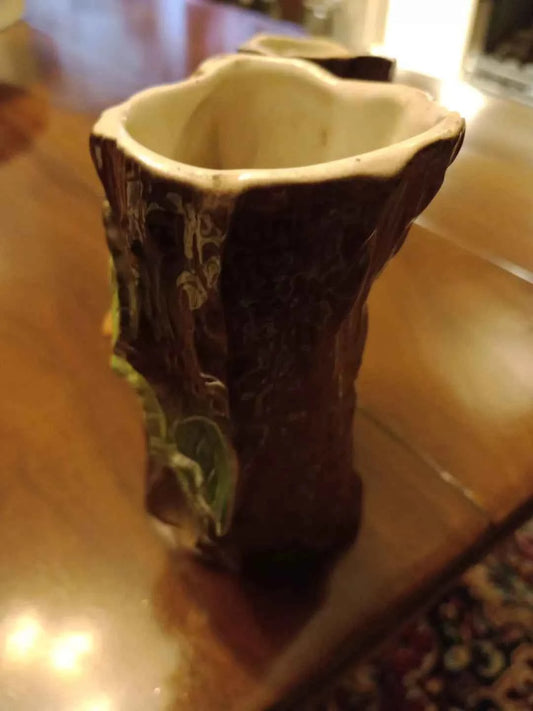 Hornsea Double Tree Trunk Vase With Bushy The Squirrel 1960s No 74 6" Tall - Helsby Vintage