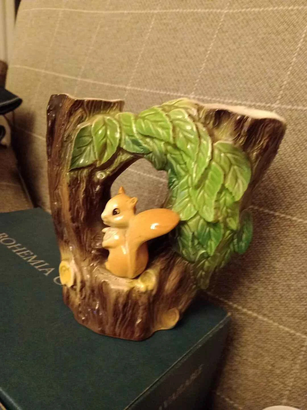 Hornsea Double Tree Trunk Vase With Bushy The Squirrel 1960s No 74 6" Tall - Helsby Vintage