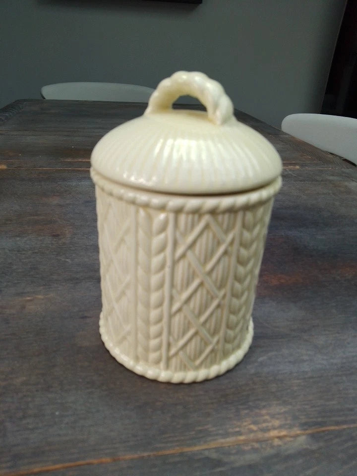 Taunton Vale Howard Pottery Corndolly Cream Wicker Woven Lidded Jar Vintage - Helsby Vintage