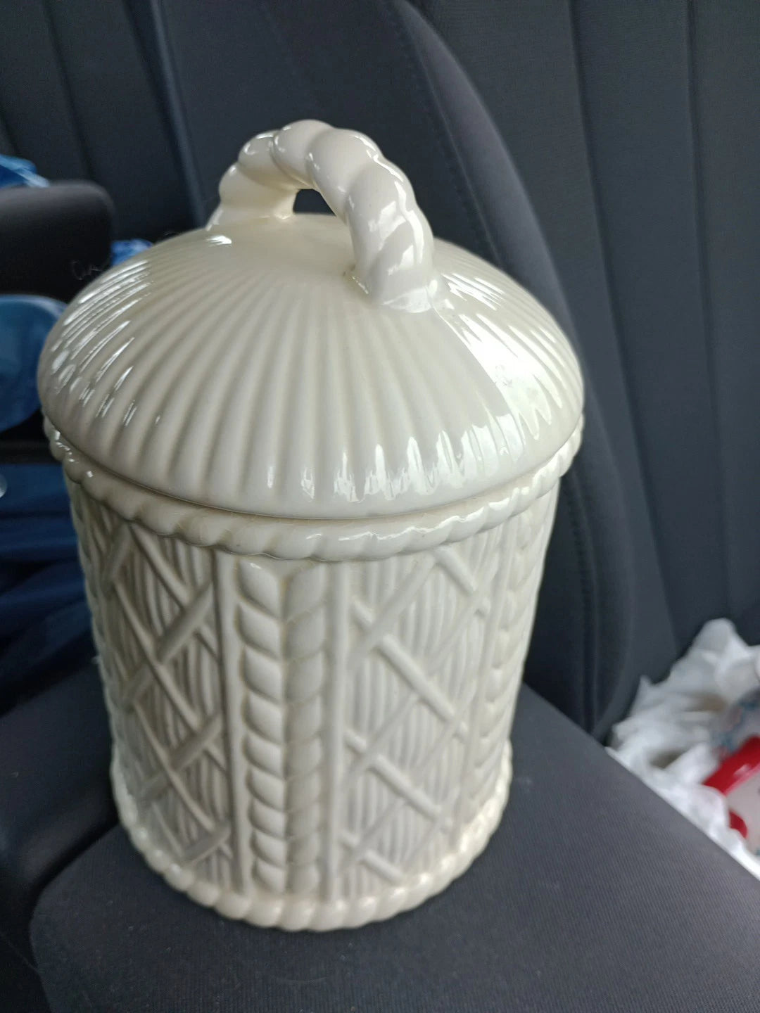 Taunton Vale Howard Pottery Corndolly Cream Wicker Woven Lidded Jar Vintage - Helsby Vintage