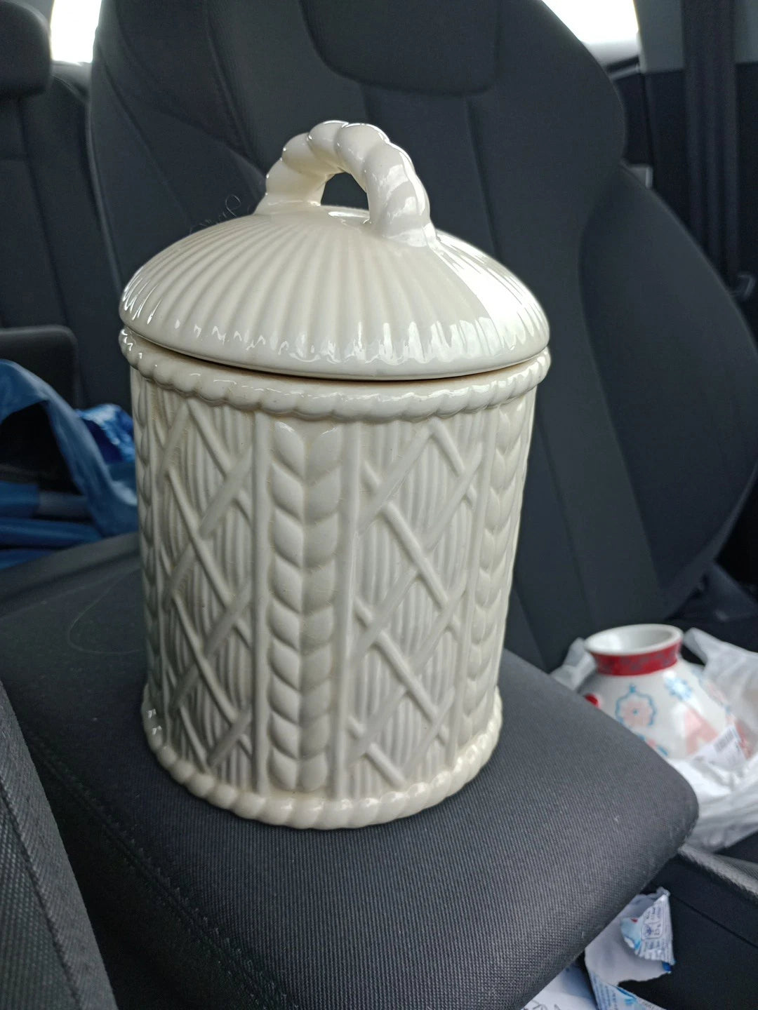 Taunton Vale Howard Pottery Corndolly Cream Wicker Woven Lidded Jar Vintage - Helsby Vintage
