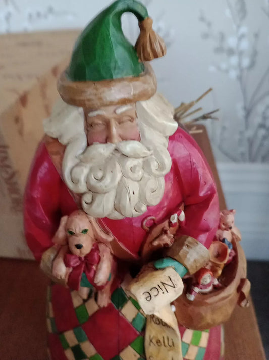 Jim Shore Heartwood Creek HE KNOWS Naughty Nice 2 Sided Santa Figurine 4002405 - Helsby Vintage
