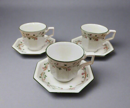 Johnson Brothers Eternal Beau Set Of Three Cups And Saucers Vintage - Helsby Vintage