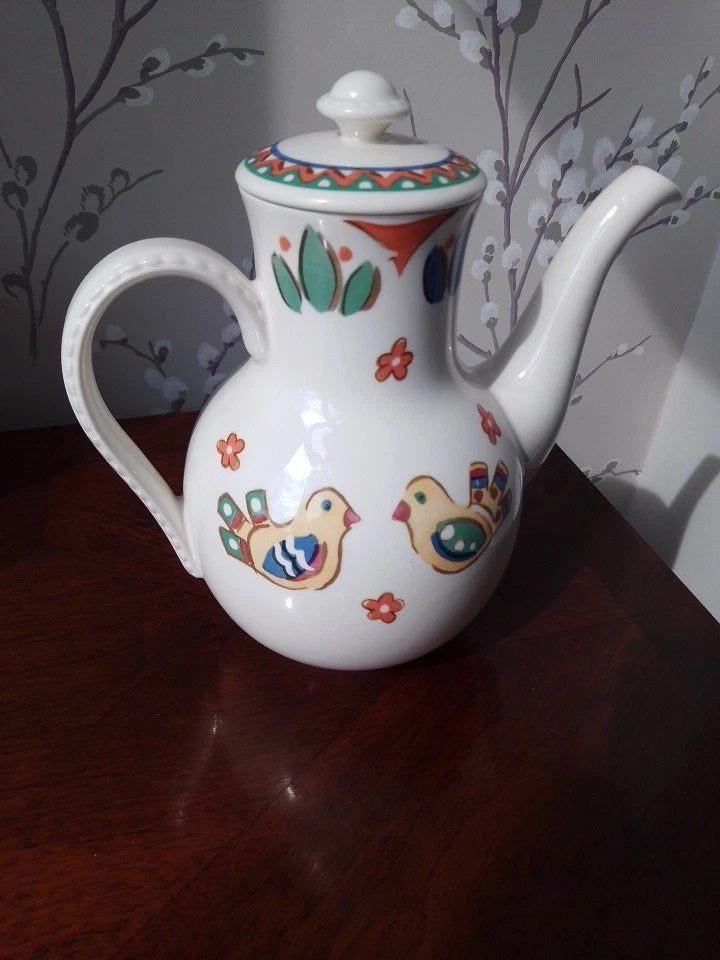 Johnson Brothers Franciscan Sierra Coffee Pot Colourful Chicks Design Rare - Helsby Vintage