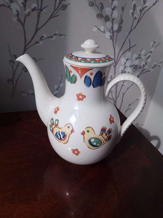 Johnson Brothers Franciscan Sierra Coffee Pot Colourful Chicks Design Rare - Helsby Vintage