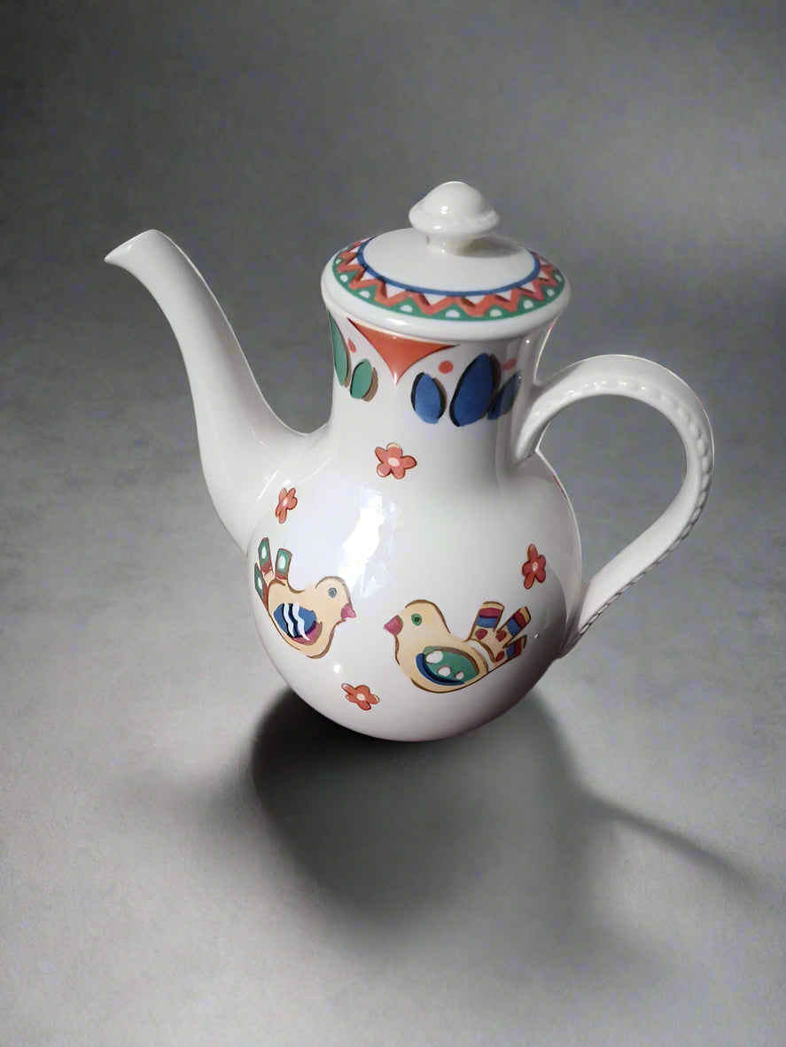 Johnson Brothers Franciscan Sierra Coffee Pot Colourful Chicks Design Rare - Helsby Vintage