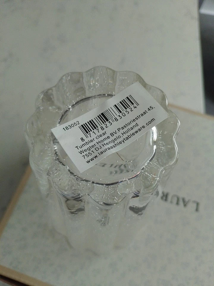 Set Of 4 Laura Ashley Mouthblown Tumblers Fluted Glasses 13cm Tall NEW in BOX - Helsby Vintage