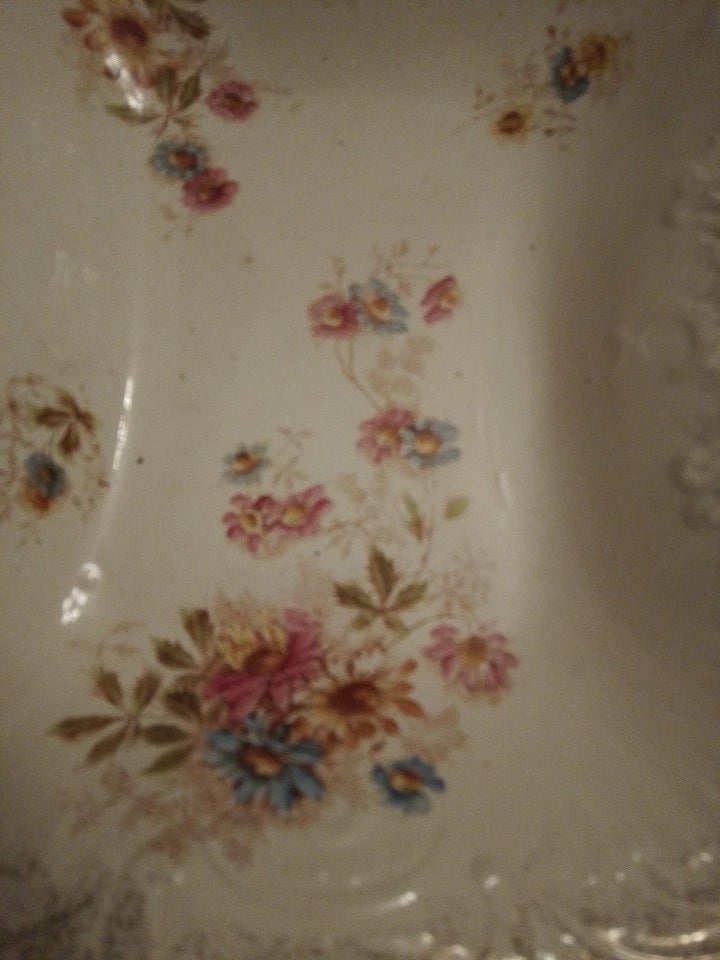 Ludwig Wessel Imperial floral serving dish with delicate pink blue and yellow flower design on white porcelain