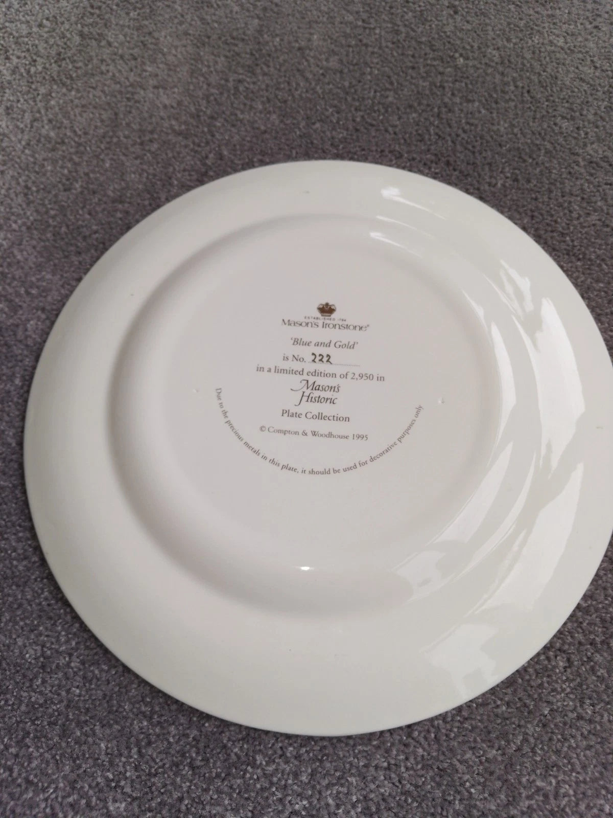 MASONS IRONSTONE Limited Edition BLUE And GOLD' HISTORIC PLATE 222 Of 2950 - Helsby Vintage
