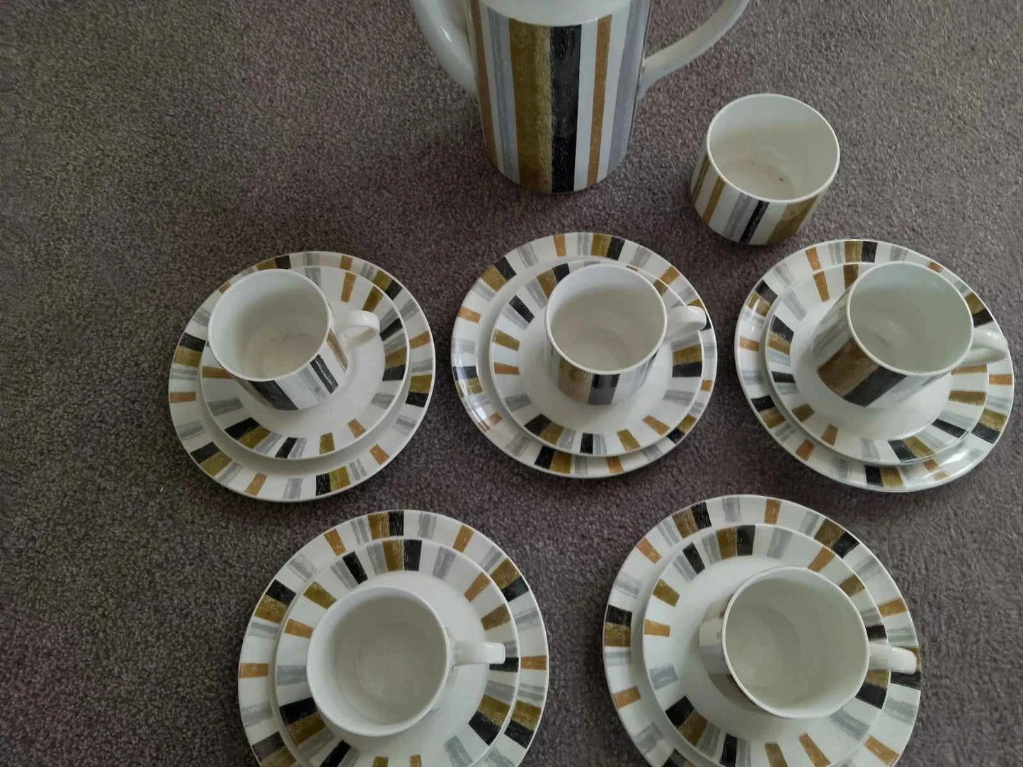 Midwinter Queensbury Coffee Set Stripe 17 Pieces Black Brown Stripe - Helsby Vintage