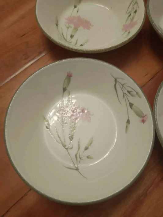 Midwinter Stonehenge Set Of 4 Cereal Bowls Invitation Carnations Rare - Helsby Vintage
