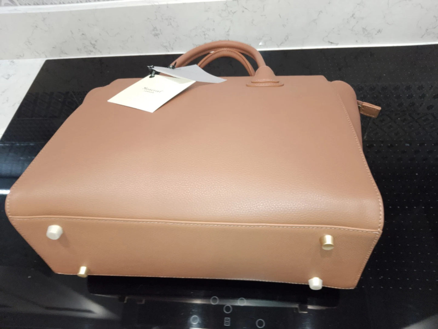 New Moncrief Brooke Latte Italian Leather Medium Handbag RRP £800 - Helsby Vintage