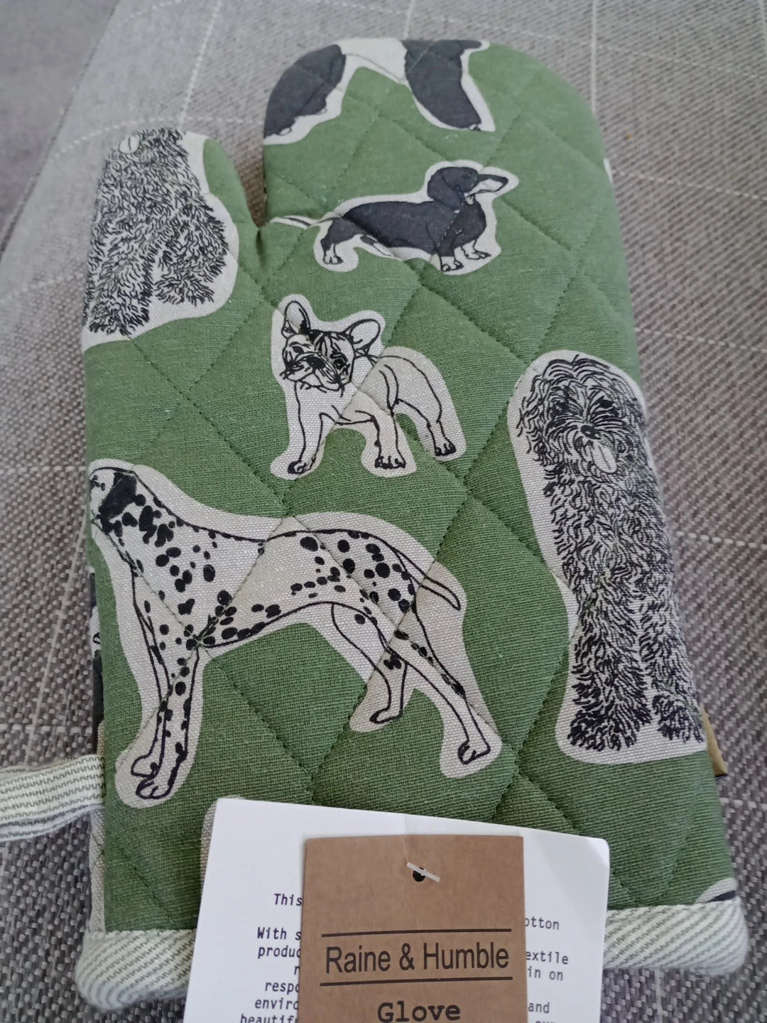 Raine And Humble Double Oven Glove Set Dog Dogology Lichen Green Organic - Helsby Vintage