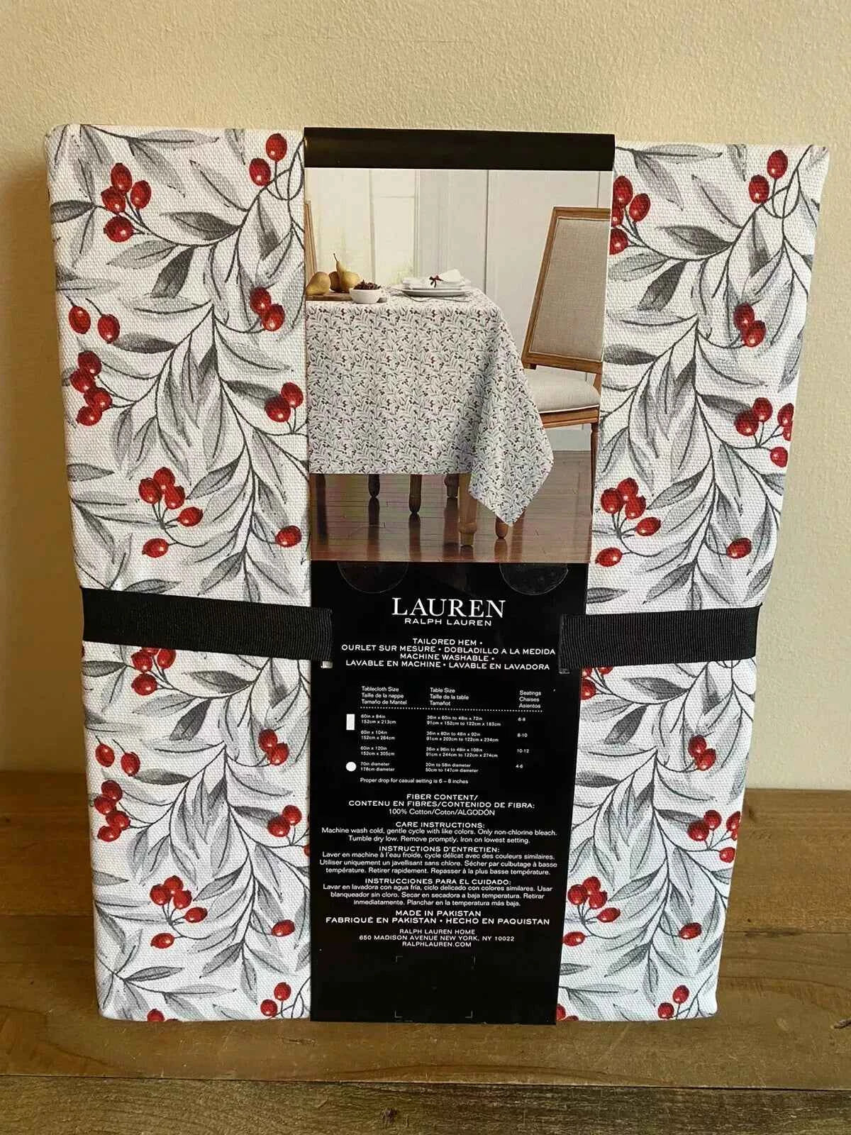 Ralph Lauren Christmas Tablecloth Table Cloth 60" x 104" Red Berry NEW - Helsby Vintage