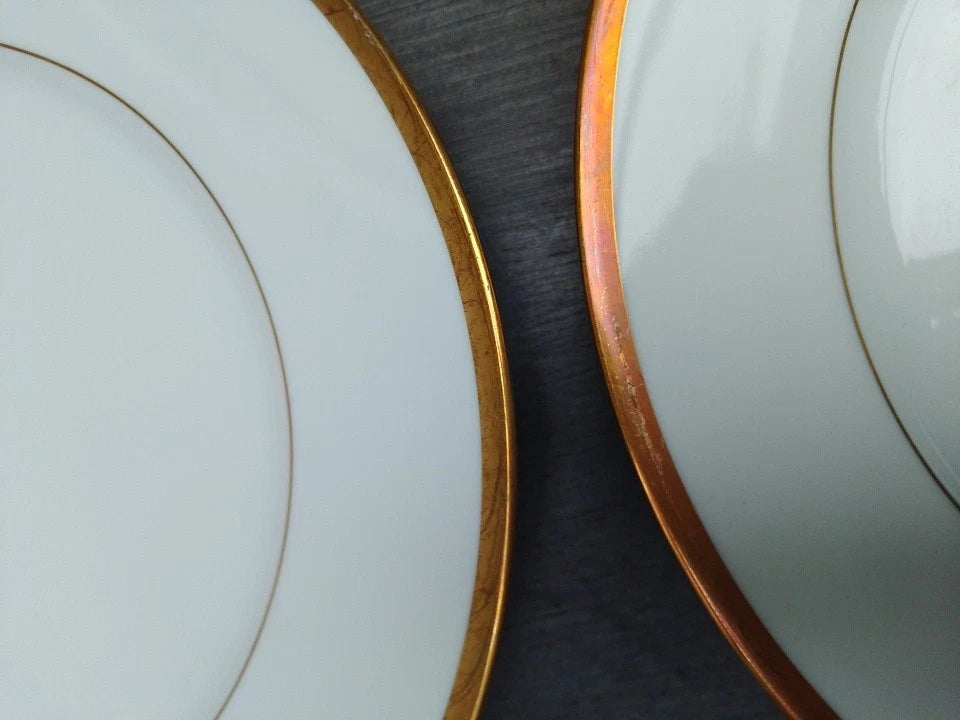 Richard Ginori Italy Set Of 6 Dinner Plates Plain Gold Rim 25cm - Helsby Vintage