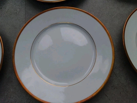 Richard Ginori Italy Set Of 6 Dinner Plates Plain Gold Rim 25cm - Helsby Vintage