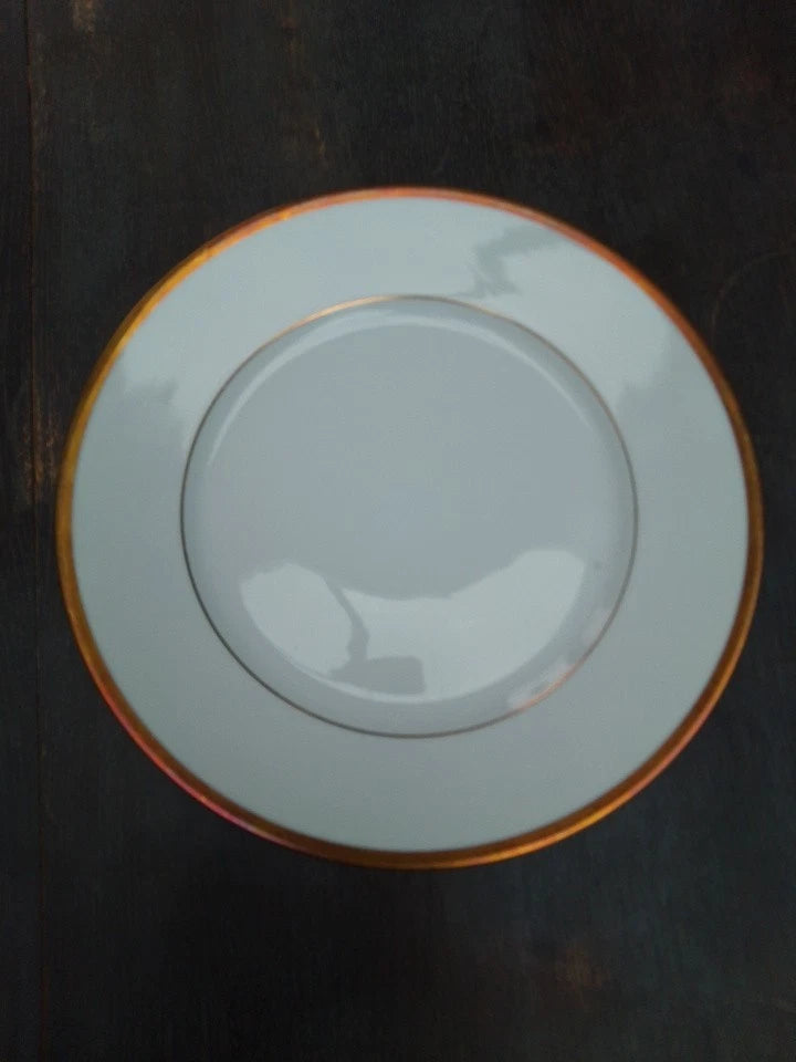 Richard Ginori Italy Set Of 6 Dinner Plates Plain Gold Rim 25cm - Helsby Vintage
