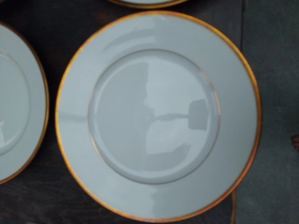 Richard Ginori Italy Set Of 6 Dinner Plates Plain Gold Rim 25cm - Helsby Vintage
