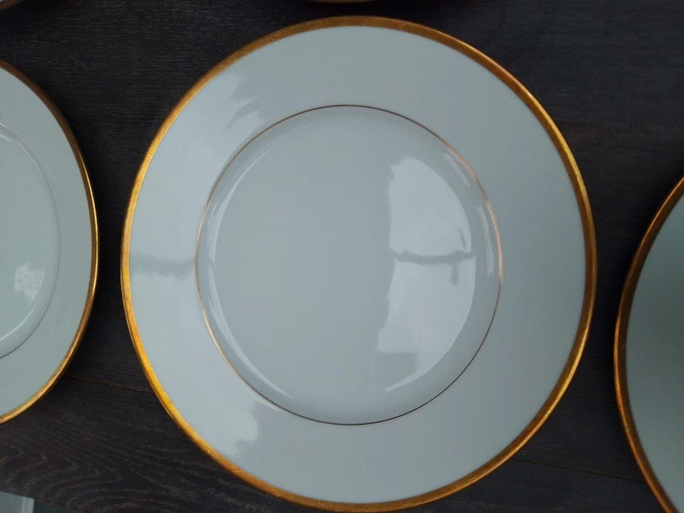 Richard Ginori Italy Set Of 6 Dinner Plates Plain Gold Rim 25cm - Helsby Vintage