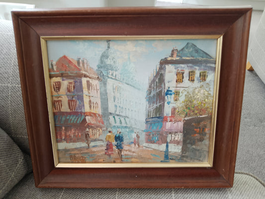 Caroline Burnett Oil Painting Paris Parisian Street Scene 32cm x 27cm Framed - Helsby Vintage