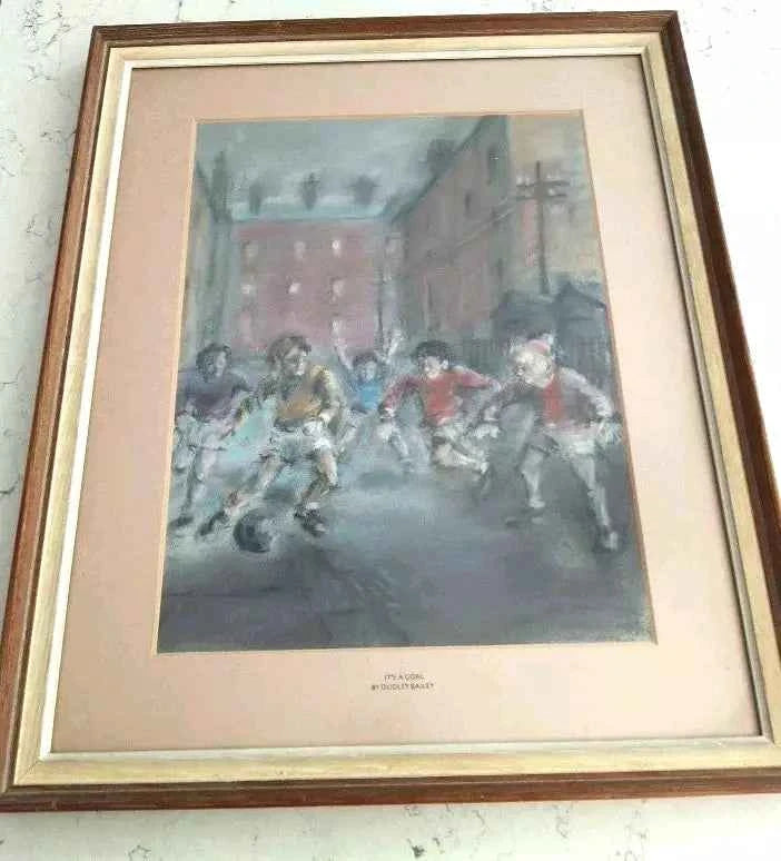 Robin Dudley Bailey Original Painting – Vintage Football Scene "It's a Goal" - Helsby Vintage