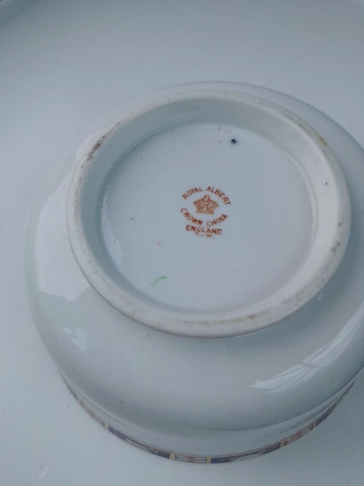 Base view of Royal Albert Imari style sugar bowl showing Royal Albert Crown China England mark